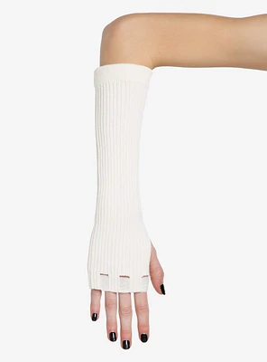 Cream Distressed Ribbed Arm Warmers