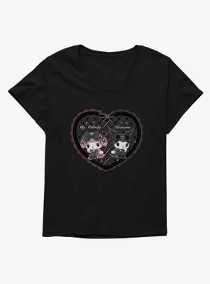 My Melody & Kuromi Black Lacey Heart Womens T-Shirt Plus