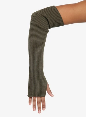 Green Ribbed Arm Warmers