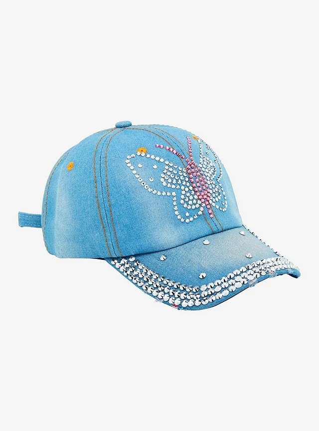 Hot Topic Bling Butterfly Denim Dad Cap | MainPlace Mall display picture 1