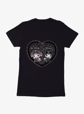 My Melody & Kuromi Black Lacey Heart Womens T-Shirt