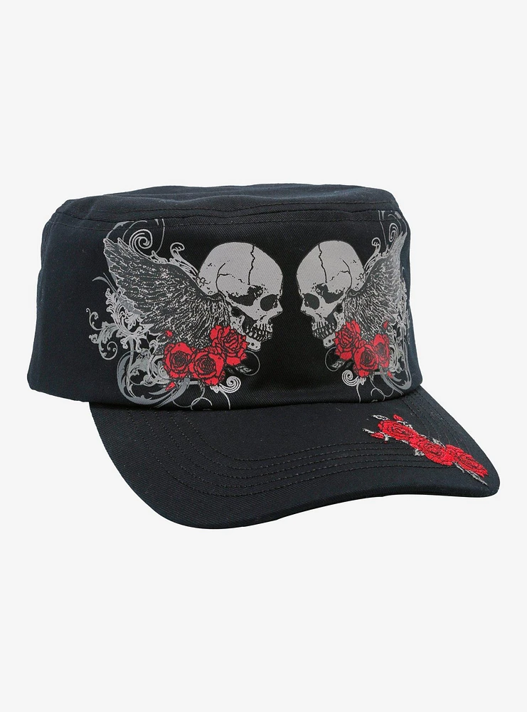 Grunge Rose Skull Cadet Hat