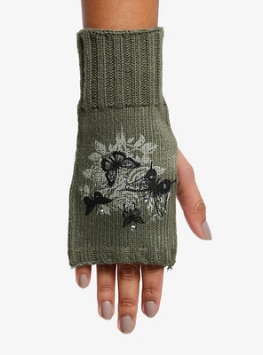 Green Butterfly Fingerless Gloves