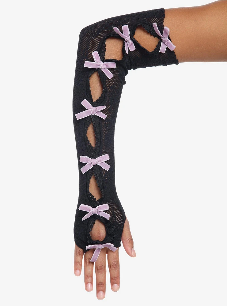 Black Fishnet Bow Arm Warmers