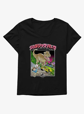 Jurassic Park T-Rex Attack Anime Girls T-Shirt Plus