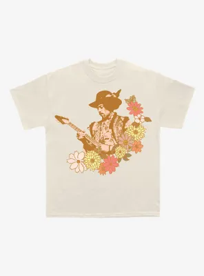 Jimi Hendrix Floral Guitar Boyfriend Fit Girls T-Shirt