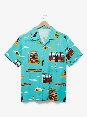 Studio Ghibli Spirited Away Chihiro and No-Face Scenic Teal Woven Button-Up — BoxLunch Exclusive