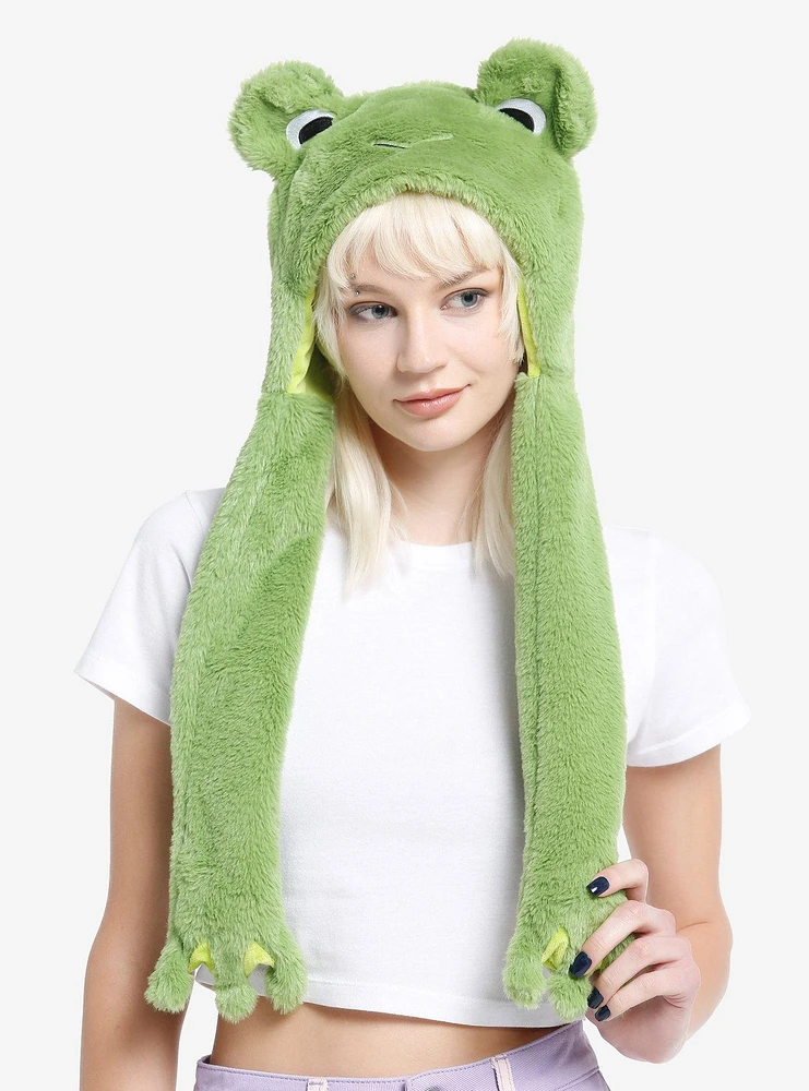 Green Frog Fuzzy Tassel Beanie With Movable Eyes