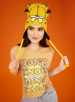 Garfield Don't Know Care Girls Crop Muscle Tank Top