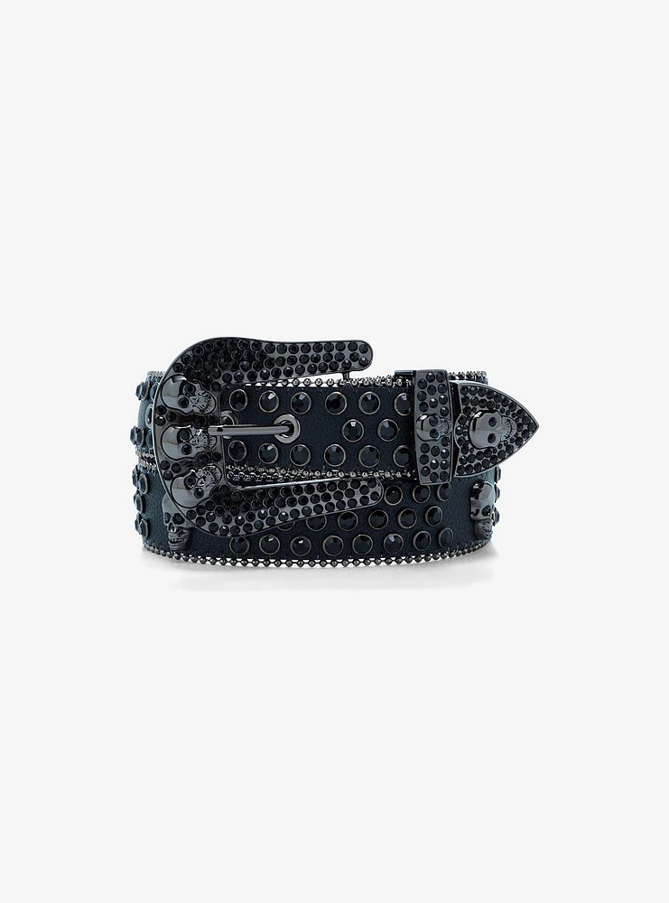 Black Bling Skull Belt