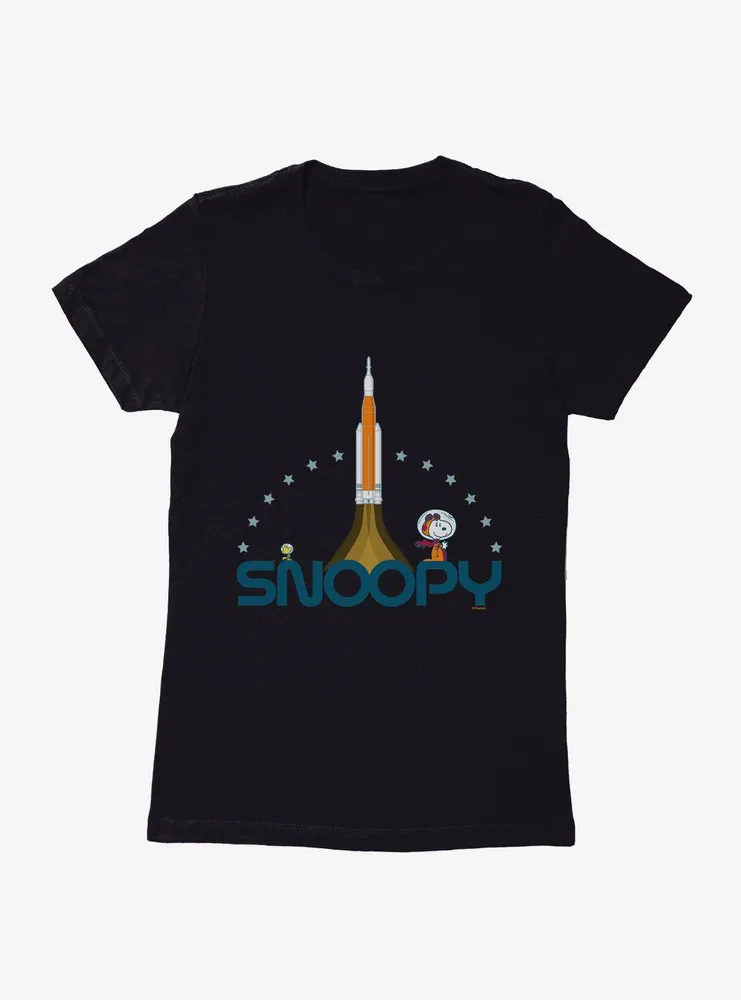 Peanuts Snoopy Space Rocket Womens T-Shirt