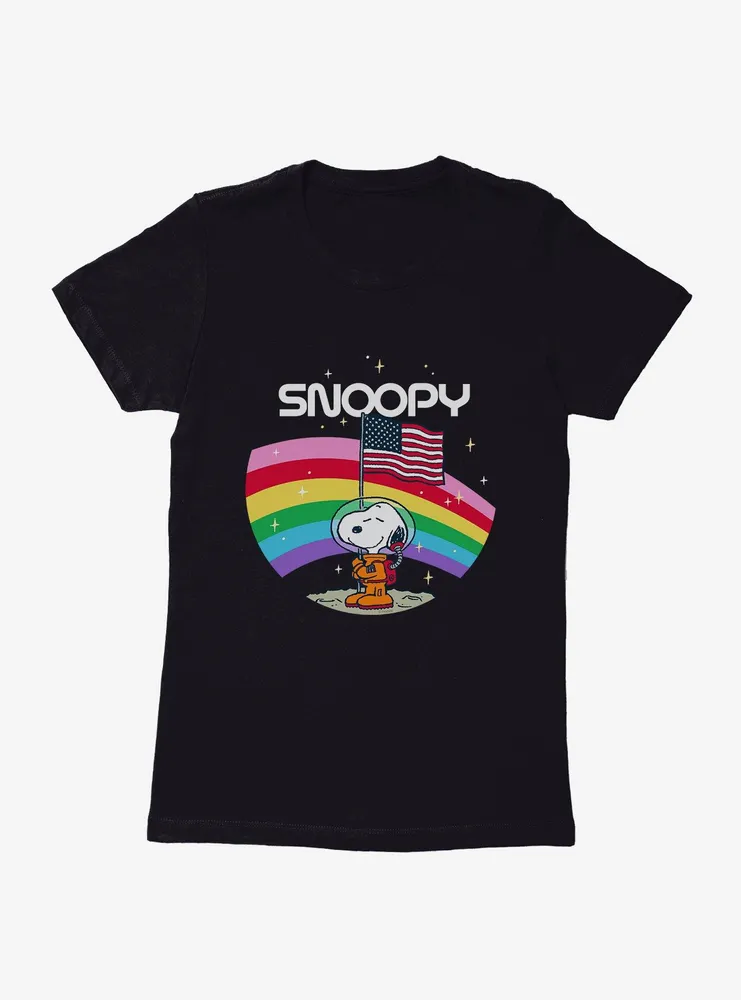 Peanuts Rainbow Snoopy On The Moon Womens T-Shirt