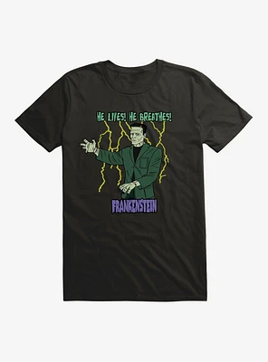 Universal Monsters Frankenstein He Lives Breathes T-Shirt