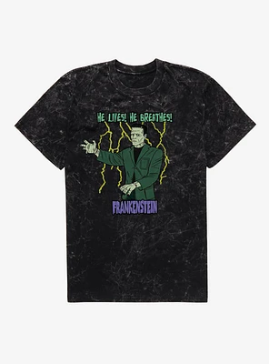 Universal Monsters Frankenstein He Lives Breathes Mineral Wash T-Shirt