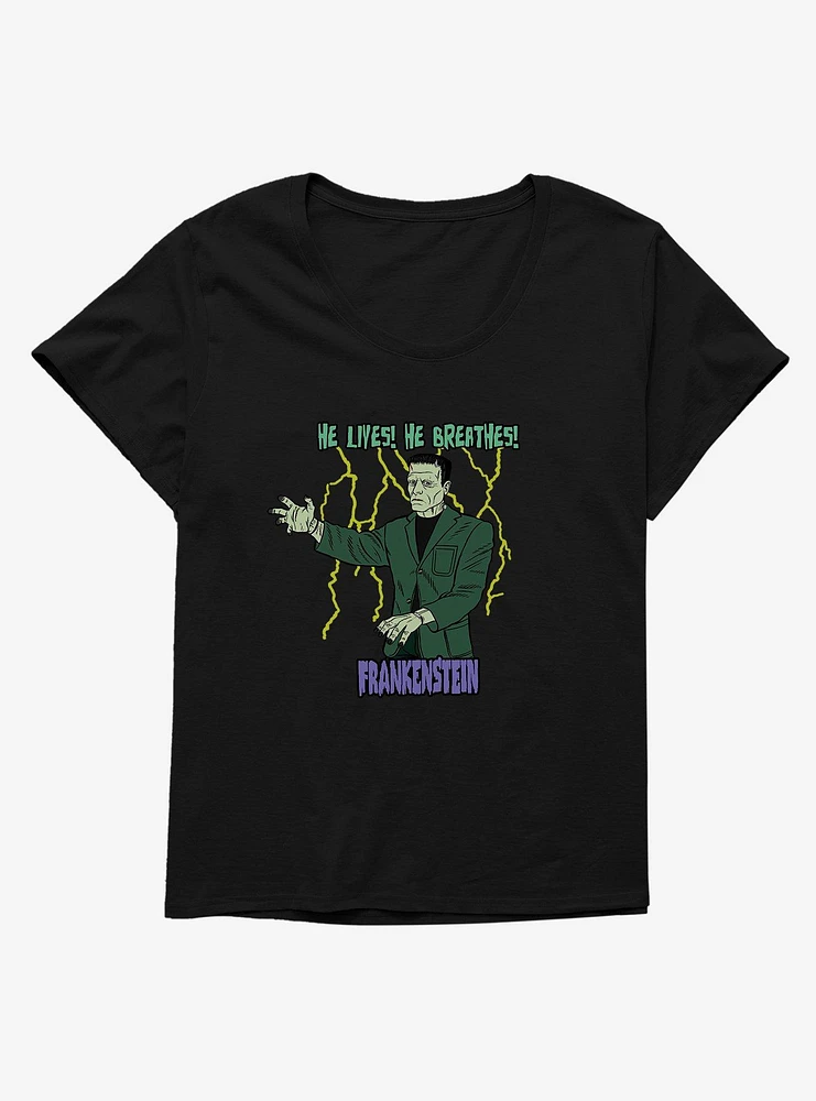 Universal Monsters Frankenstein He Lives Breathes Girls T-Shirt Plus