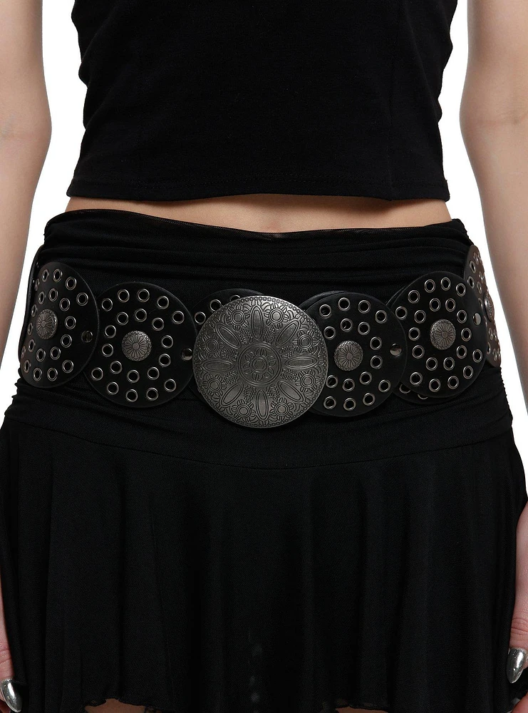 Black & Silver Circle Grommet Hip Belt