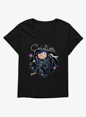 Coraline The Cat Swirl And Stars Girls T-Shirt Plus