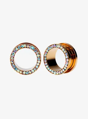 Steel Gold Bling Tunnel Plug 2 Pack