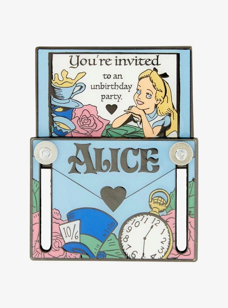 Loungefly Disney Alice in Wonderland Unbirthday Invitation Sliding Enamel Pin — BoxLunch Exclusive