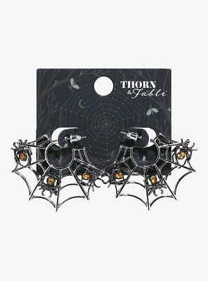 Thorn & Fable Spiderweb Spider Hoop Earrings