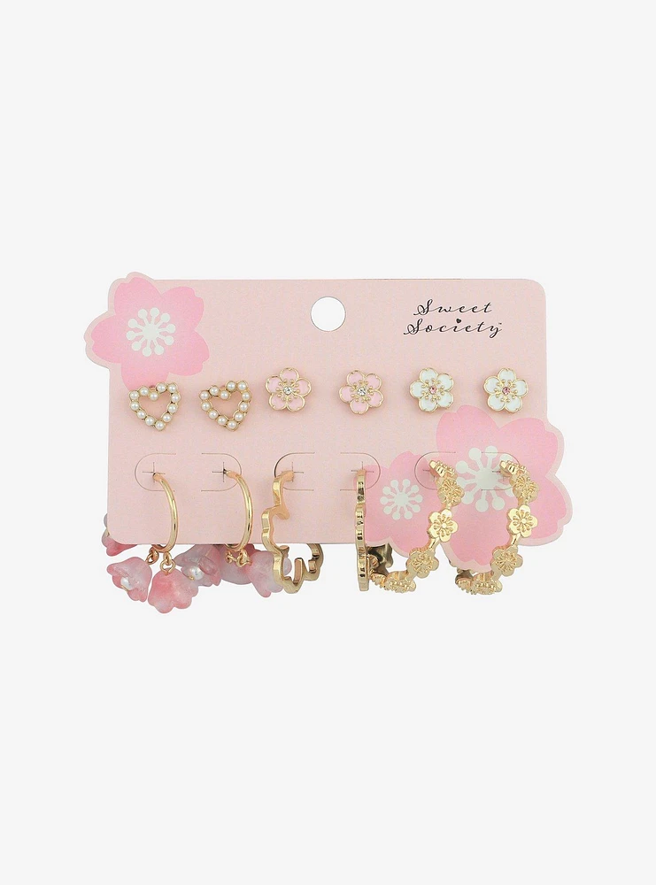 Sweet Society Cherry Blossom Stud & Hoop Earring Set