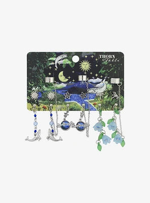 Thorn & Fable Blue Flower Planet Cuff Earring Set