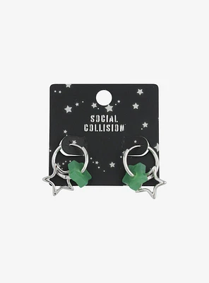 Social Collision Green Star Huggie Hoops