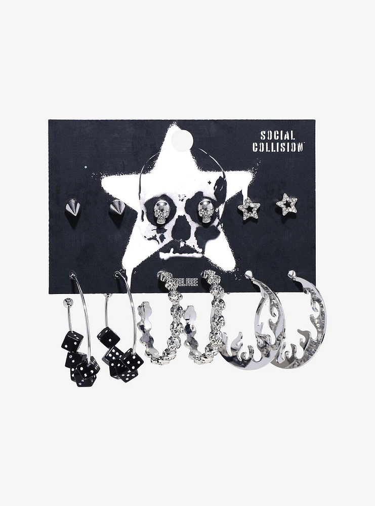 Social Collision® Skull Dice Stud & Hoop Earring Set