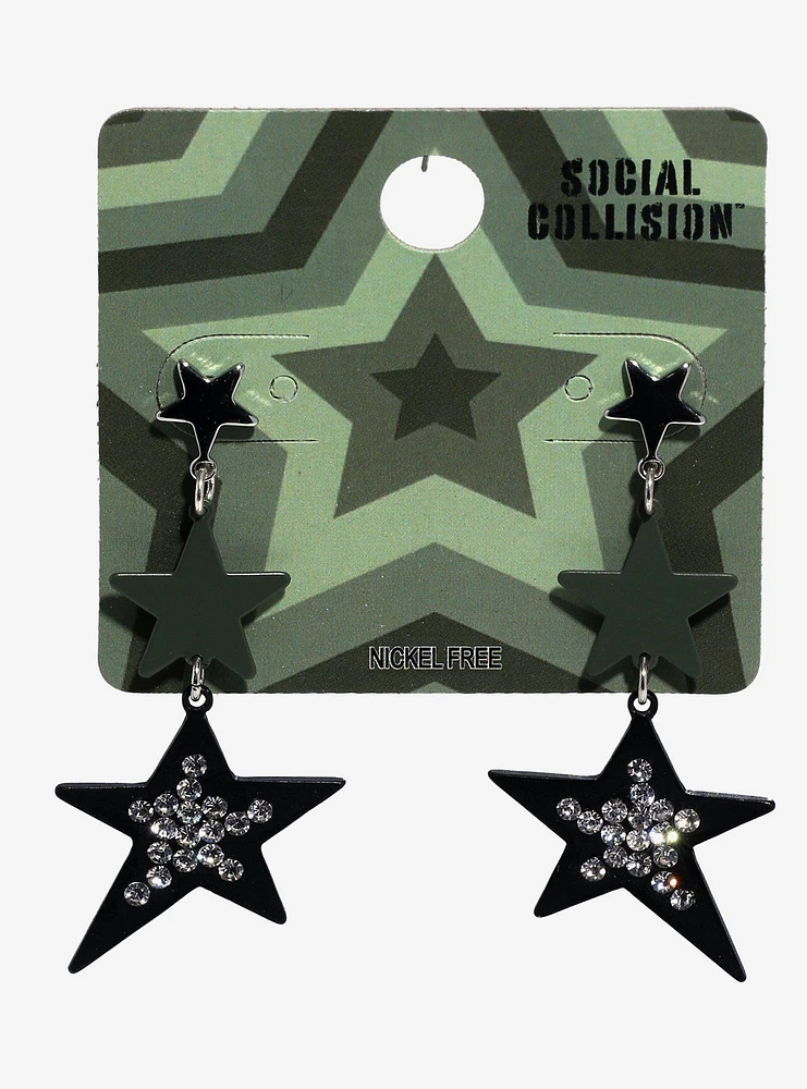 Social Collision Green & Black Star Drop Earrings