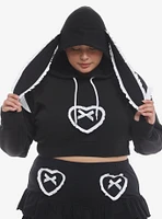 Sweet Society® Black & White Ruffle Bunny Ear Girls Crop Hoodie Plus