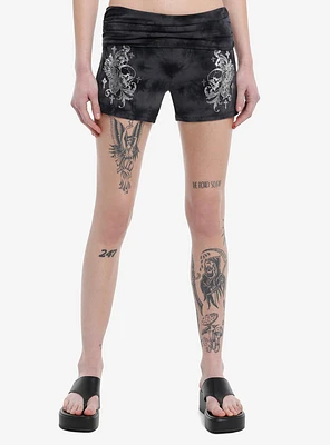 Social Collision Skull Wings Dark Wash Ruched Lounge Shorts