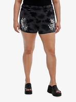 Social Collision® Skull Wings Dark Wash Ruched Lounge Shorts Plus