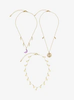 Cosmic Aura Purple Moon Star Necklace Set