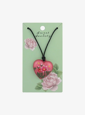Sweet Society Pink Heart Flower Cord Necklace