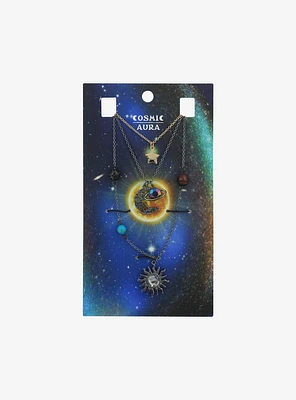 Cosmic Aura Planet Celestial Bead Necklace Set