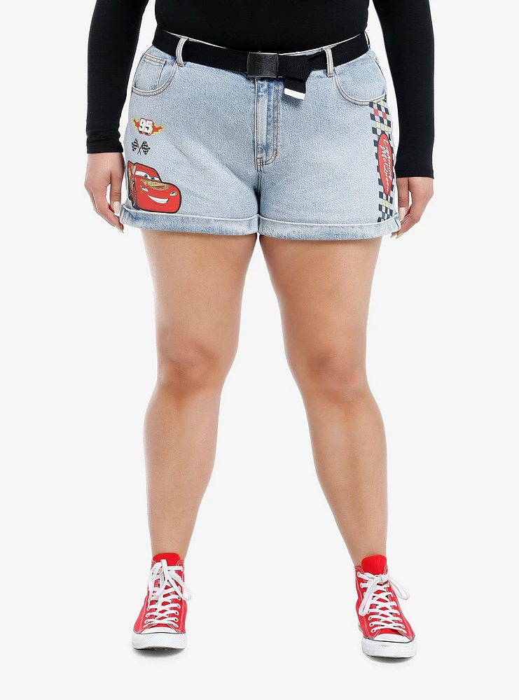 Disney Pixar Cars Lightning McQueen Denim Shorts With Belt Plus