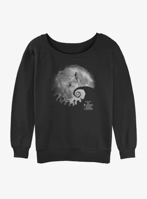 Disney The Nightmare Before Christmas Jack and Zero Graveyard Moon Womens Slouchy Sweatshirt