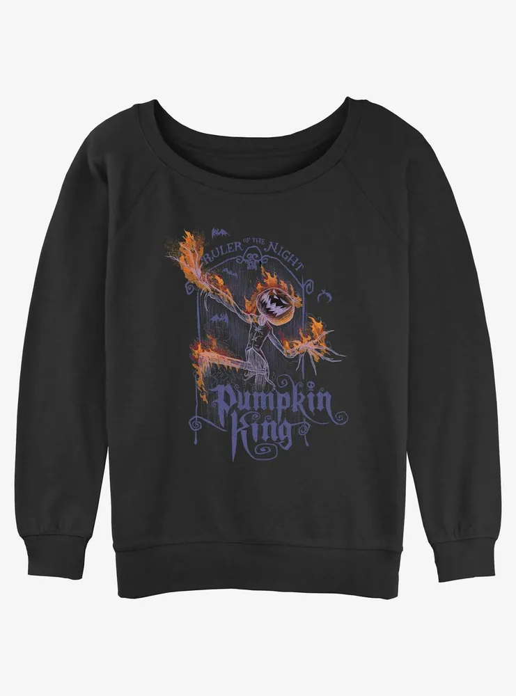 Disney The Nightmare Before Christmas Pumpkin King Flames Womens Slouchy Sweatshirt