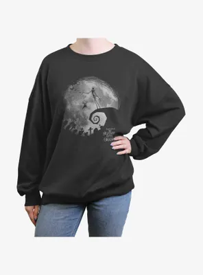Disney The Nightmare Before Christmas Jack and Zero Graveyard Moon Womens Oversized Sweatshirt