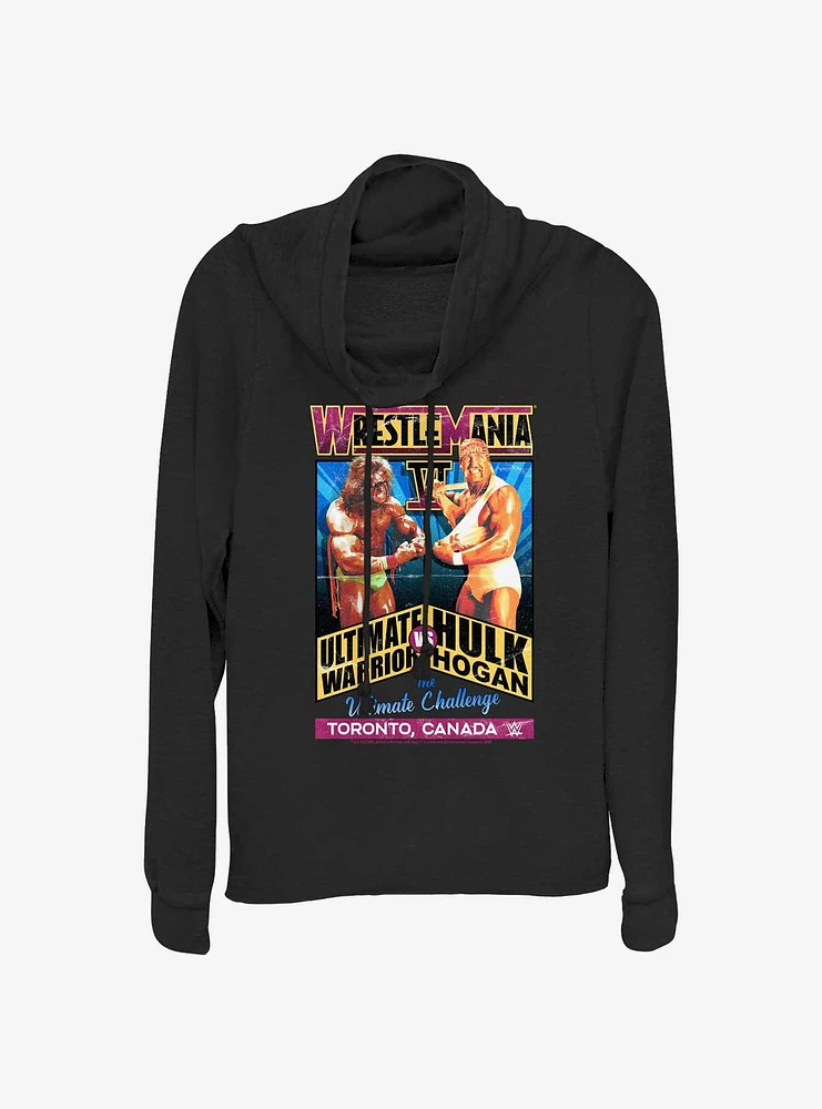 WWE Wrestlemania VI Ultimate Warrior Vs Hulk Hogan Girls Cowl Neck Long-Sleeve Top