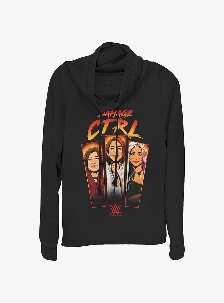 WWE Damage CTRL Panels Girls Cowl Neck Long-Sleeve Top