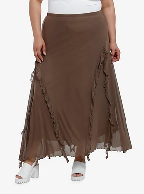 Thorn & Fable Brown Ruffle Maxi Skirt Plus