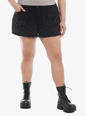 Social Collision Black Star Patch Girls Denim Shorts Plus