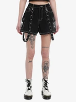 Black Skull & Barb Wire Girls Cargo Shorts