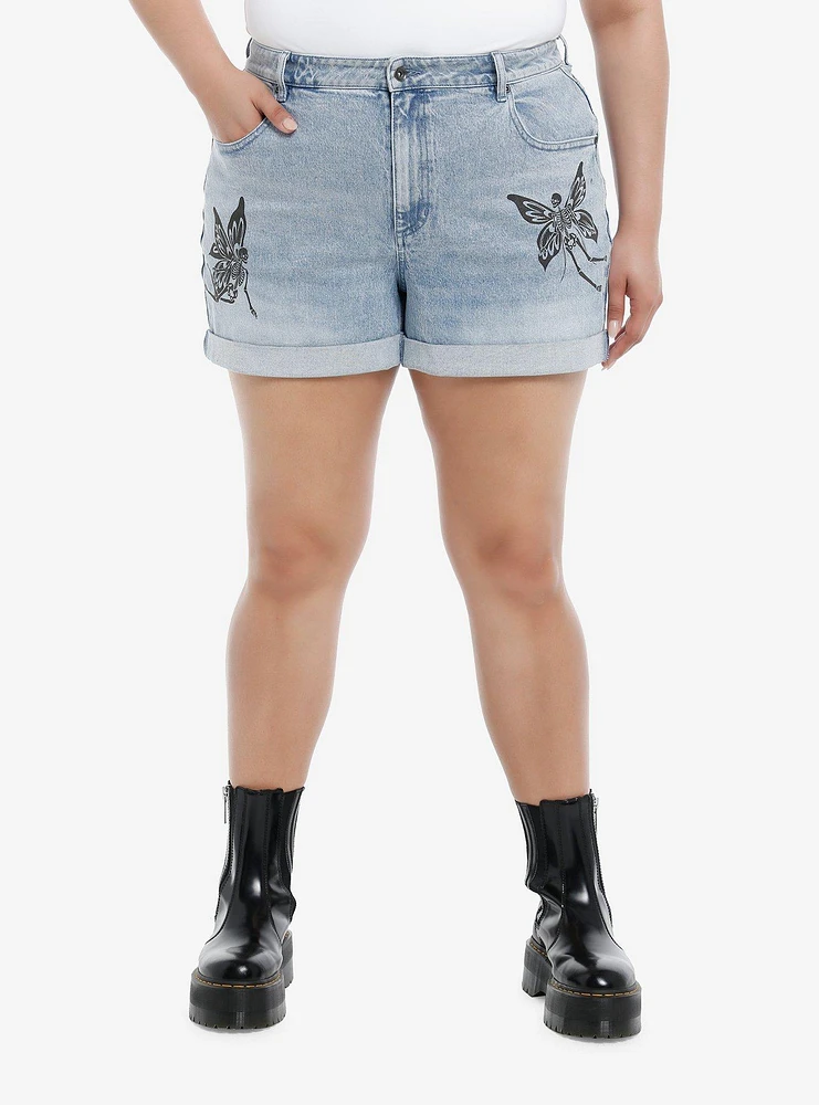 Thorn & Fable Skull Fairy High-Waisted Denim Shorts Plus