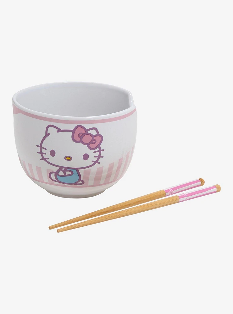 Hello Kitty Striped Ramen Bowl With Chopsticks