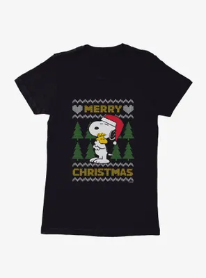 Peanuts Merry Christmas Sweater Pattern Womens T-Shirt