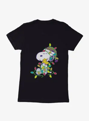 Peanuts Snoopy And Woodstock Wrapped Lights Womens T-Shirt