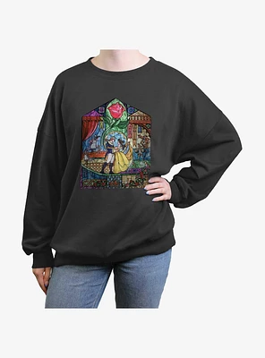 Disney Beauty and the Beast Stained Glass Story Girls Oversized Sweatshirt
