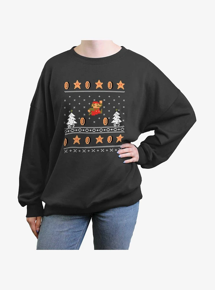 Nintendo Mario Ugly Christmas Girls Oversized Sweatshirt